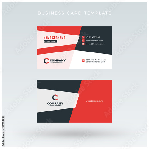 Double-sided Red Business Card Template. Vector Illustration. Stationery Design