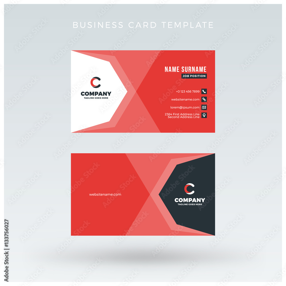 Double-sided Red Business Card Template. Vector Illustration. Stationery Design