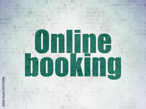 Tourism concept: Online Booking on Digital Data Paper background