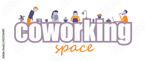 Coworking space text vector concept