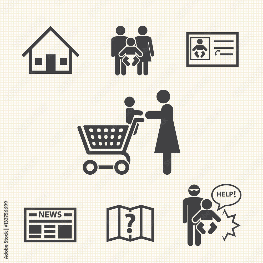 Prevention of baby lost alone, Vector icons Prevention of baby lost alone, Vector icons