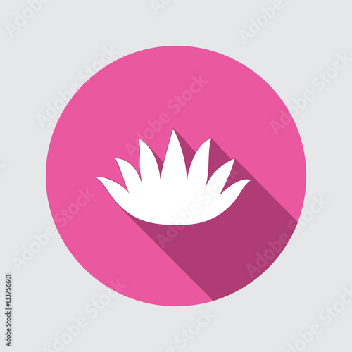 Lily flower icons. Water-lilies floral symbol. Round red circle flat icon with long shadow. Vector