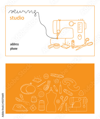 Sewing studio business card vector template