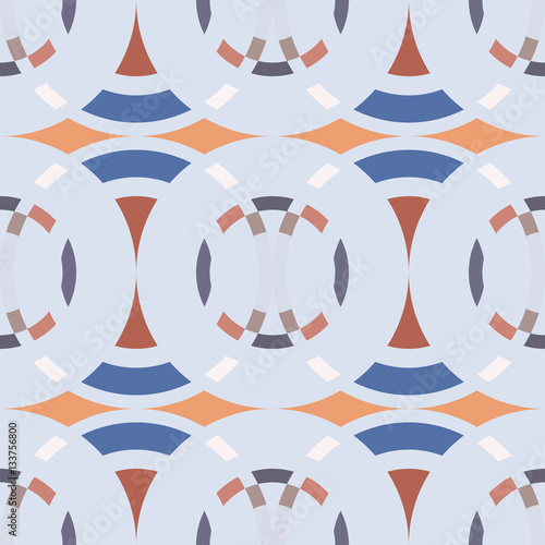 Seamless geometric abstract pattern. Rombus, circle view braiding figure texture. Blue, gray, orange winter soft colored background. Vector