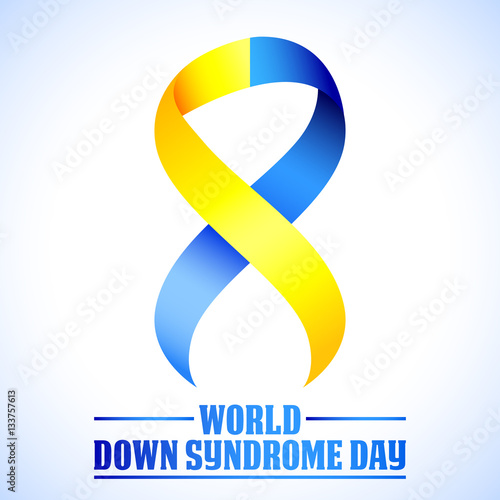 World Down Syndrome Day. Symbol of Down Syndrome. Yellow and blue ribbon. Medical vector illustration. Health care