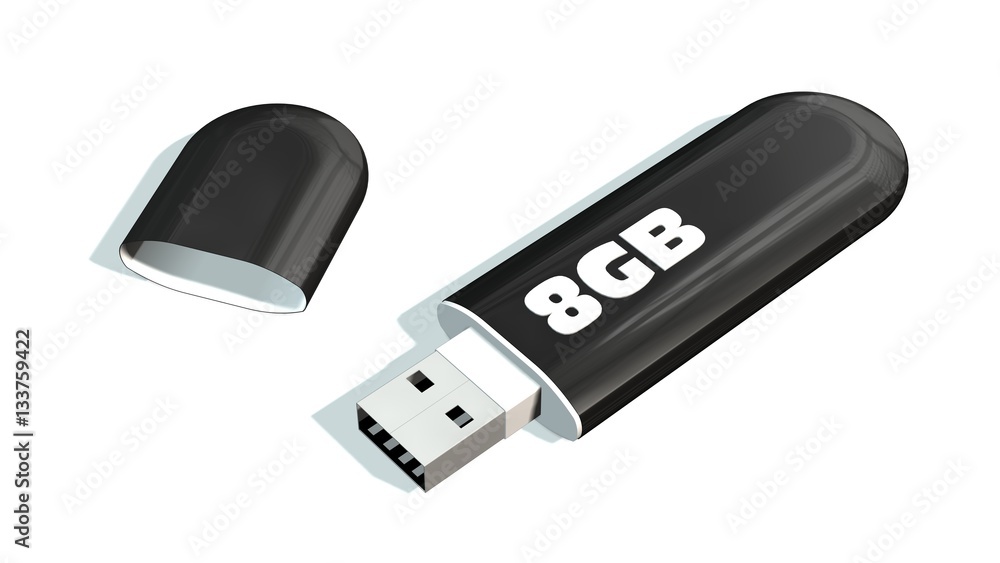 black 8 GB USB Flash Memory Drives isolated on white black 8 GB USB Flash Memory Drives isolated on white