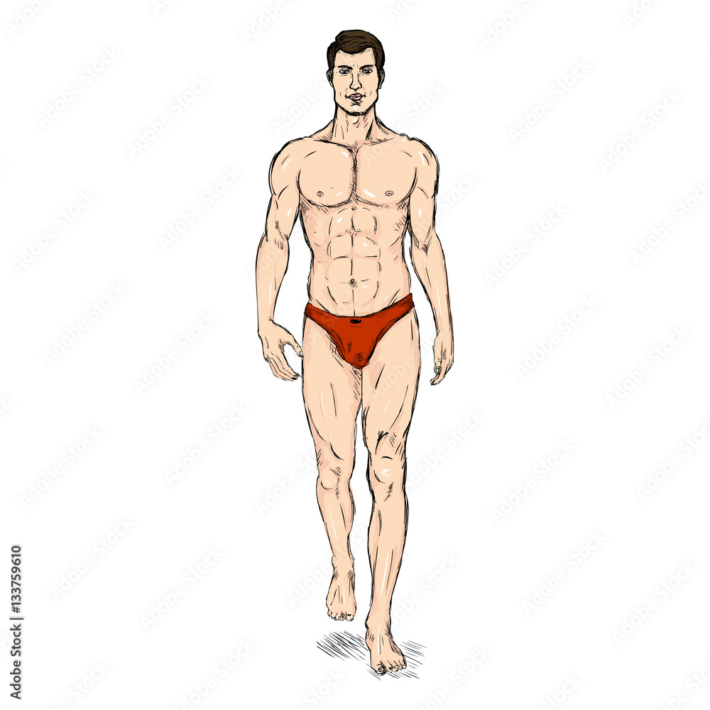Vector Sketch Fashion Male Model in Underwear Vector Sketch Fashion Male Model in Underwear