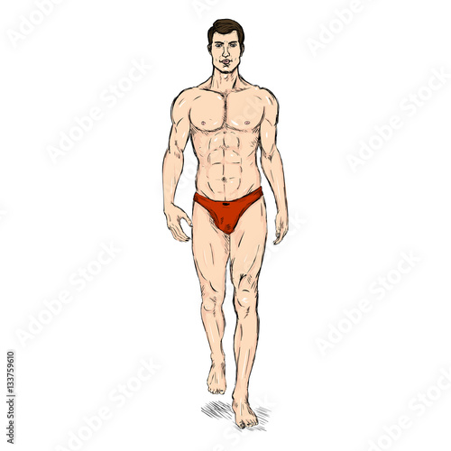 Vector Sketch Fashion Male Model in Underwear