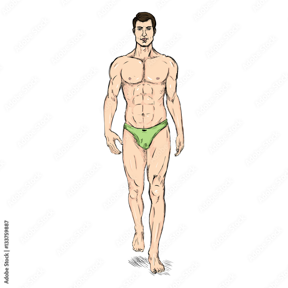 Vector Sketch Fashion Male Model in Underwear Vector Sketch Fashion Male Model in Underwear