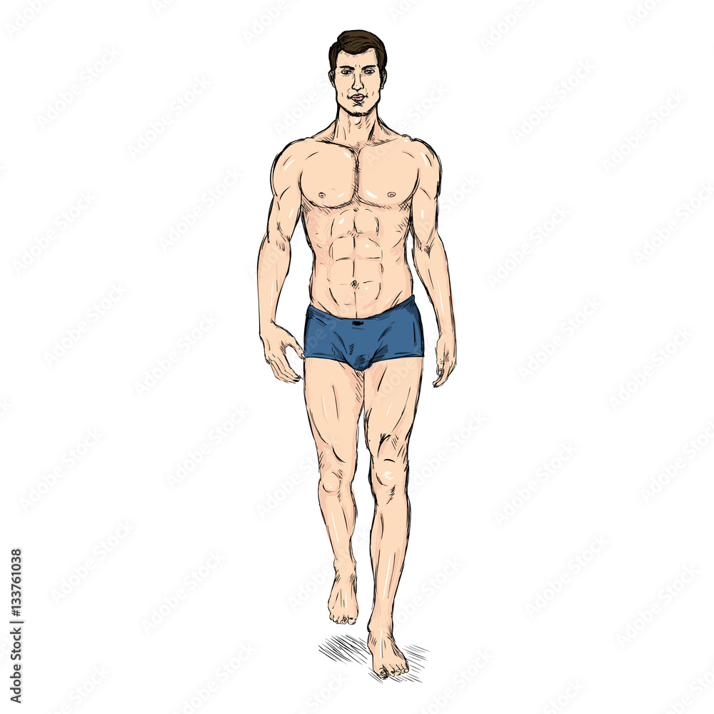 Vector Sketch Fashion Male Model in Underwear Vector Sketch Fashion Male Model in Underwear