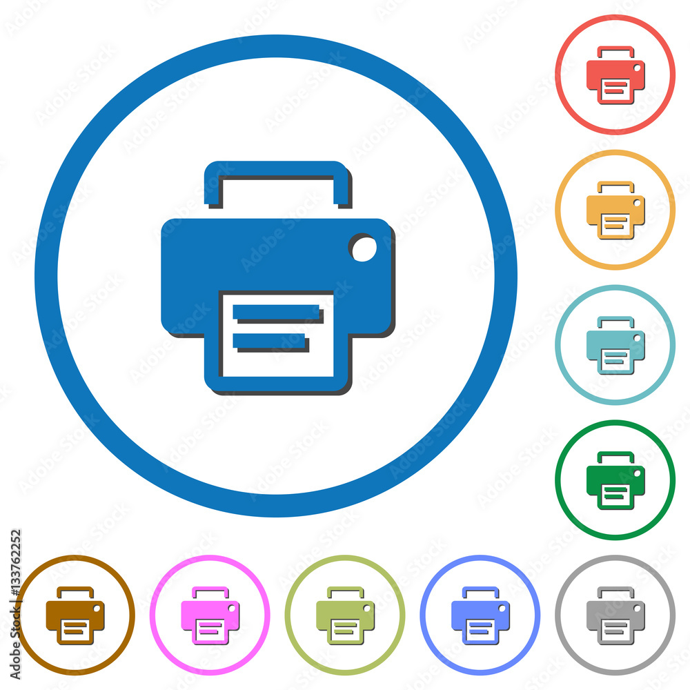 Printer icons with shadows and outlines Printer icons with shadows and outlines