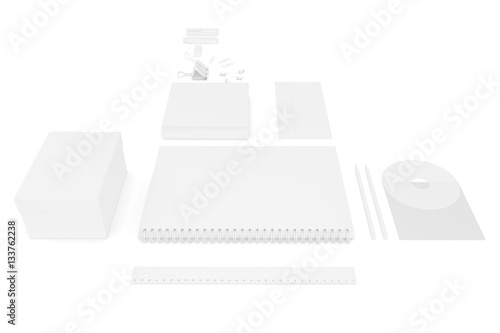 White blank ultimate set of printing materials template for branding identity. 3d rendering