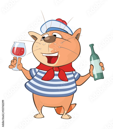 Illustration of a Cute Cat Sailor. Cartoon Character