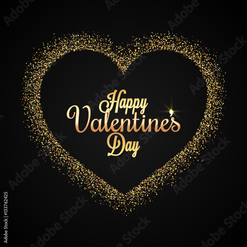 Valentines Day Heart. Gold Glitter Background.