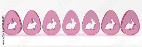 Schilderij op canvas Flat plastik pink easter eggs wih laser cutting rabbits