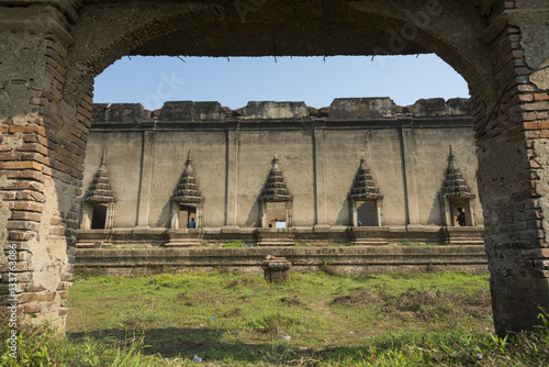 Sinking temple and Songkaria river at Sangkhla Buri District, Kanchanaburi province, Thailand. photo