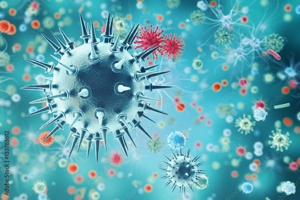 Influenza Virus H1N1. Swine Flu, infect organism, viral disease epidemic. 3d rendering Influenza Virus H1N1. Swine Flu, infect organism, viral disease epidemic. 3d rendering