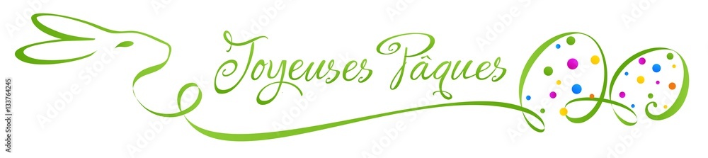 Naklejka premium ornement calligraphique avec lapin et œufs de Pâques - Joyeuses Pâques