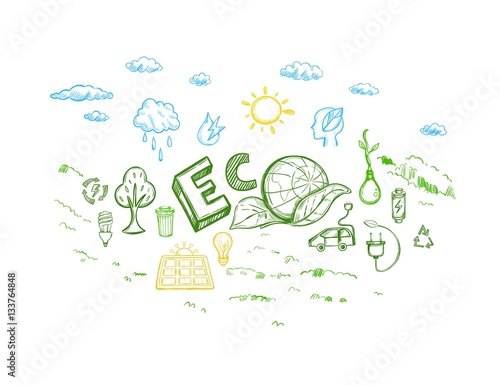 Ecology Energy Sketch Elements Set