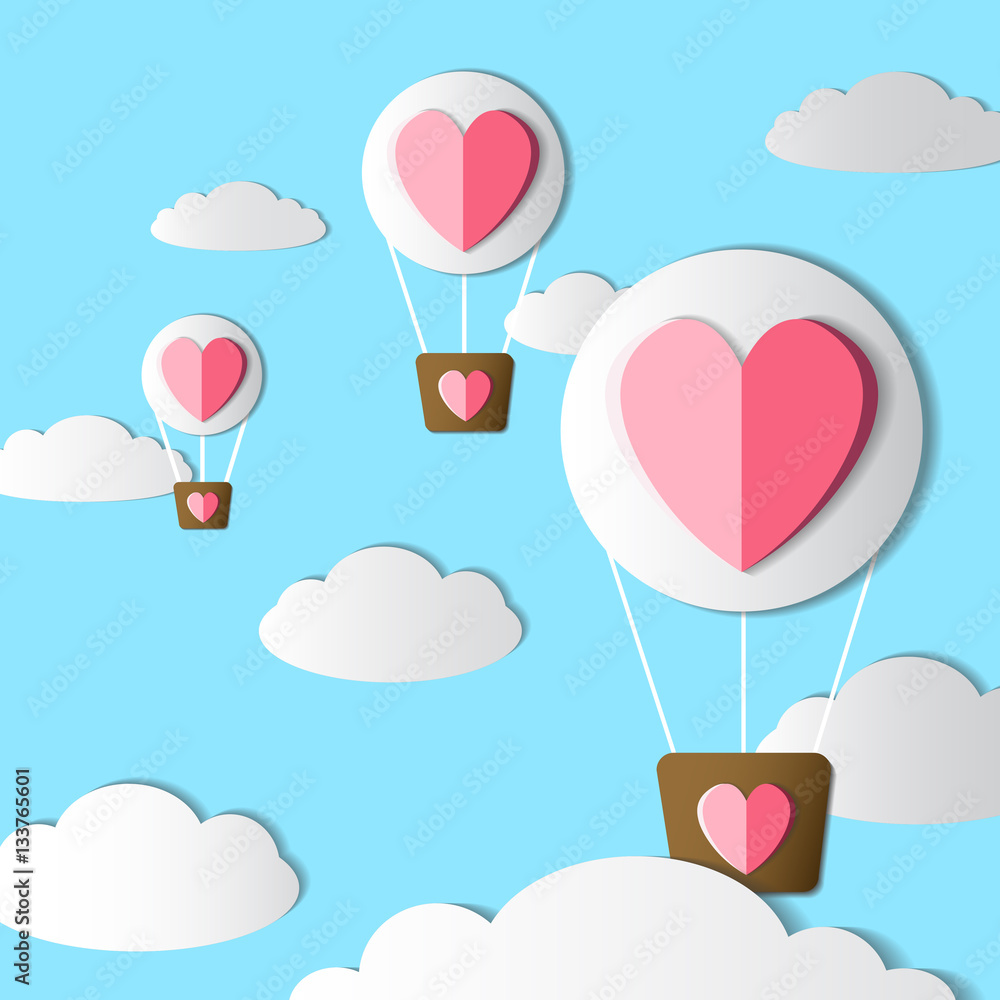 valentine balloons with cloud on blue background