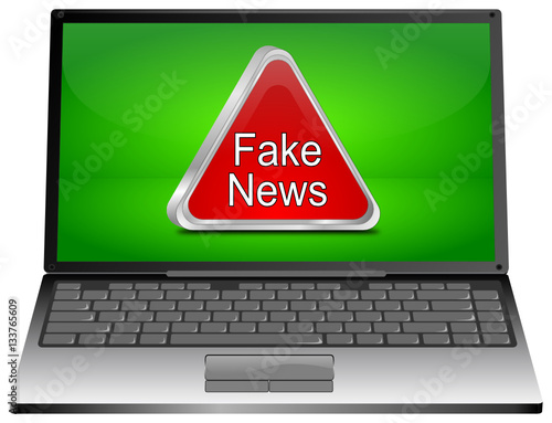 Laptop Computer with Fake News warning sign - 3D illustration