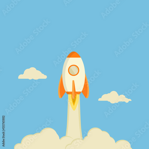 Mobile Startup Illustration, Rocket launch from Mobile Phone
