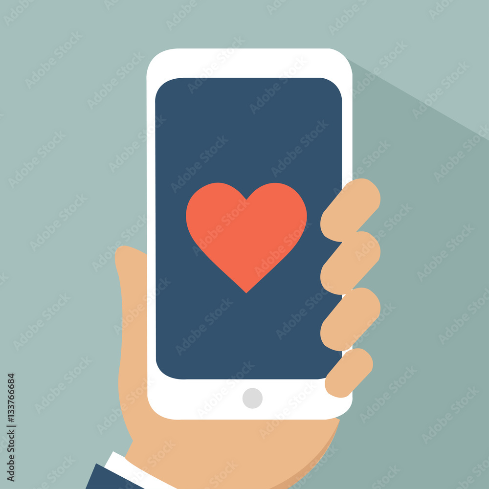 share the love, phone, heart flat illustration share the love, phone, heart flat illustration