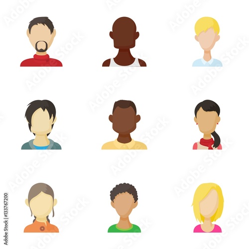 Avatar people icons set, cartoon style