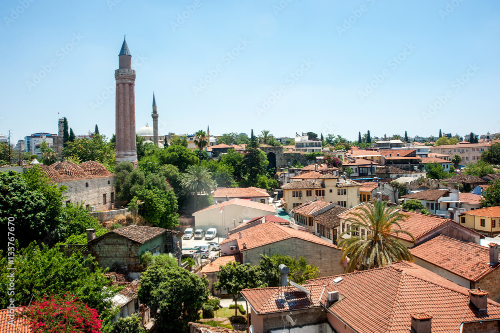 Panoramic views of the roofs old town Antalya.