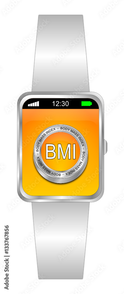 Smartwatch with BMI - Body Mass Index Button - 3D illustration Smartwatch with BMI - Body Mass Index Button - 3D illustration