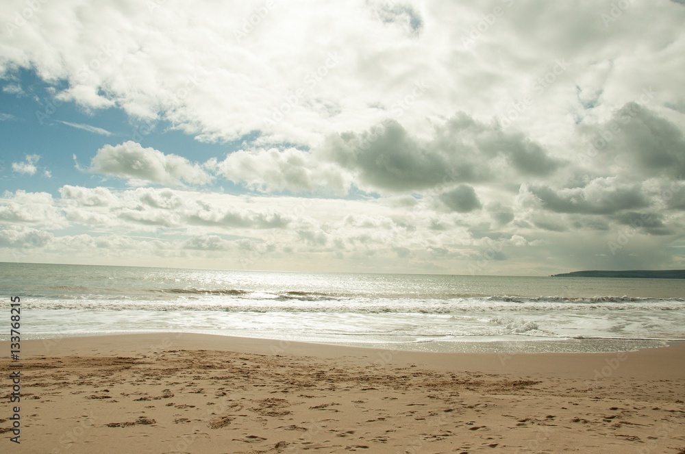 Waves coming in on Bournemouth beach in Dorset, England.