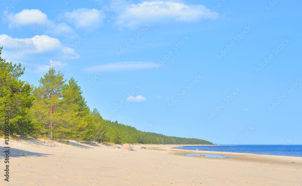 Beach on Ladoga lake at morning.