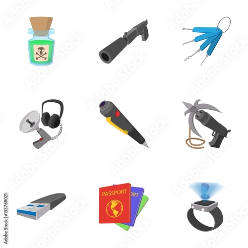 Scout icons set, cartoon style