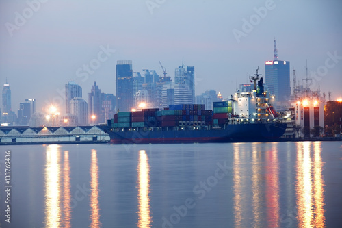 evening portrait of cityscape port at twilight