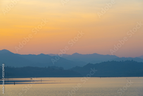 tropical lake sunset in Kanchanaburi, Thailand