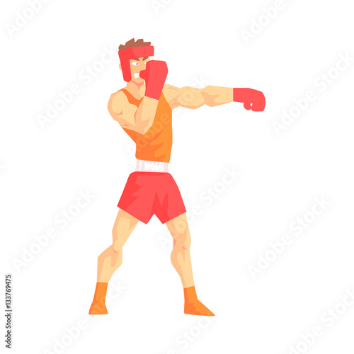 Man In Boxing Gloves And Helmet Box Martial Arts Fighter, Fighting Sports Professional In Traditional Fighting Sportive Clothing