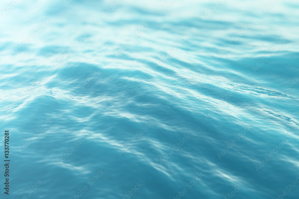 Blue water background with ripples, sea, ocean wave low angle view. Close-up Nature background. Hard focus with selective focus. 3d rendering Blue water background with ripples, sea, ocean wave low angle view. Close-up Nature background. Hard focus with selective focus. 3d rendering