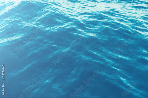 Blue water background with ripples, sea, ocean wave low angle view. Close-up Nature background. Hard focus with selective focus. 3d rendering