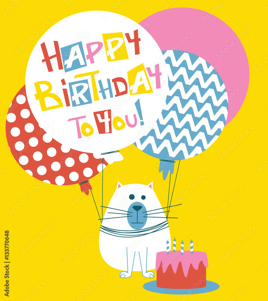 Happy Birthday Greeting Card with Cats Stock Vector | Adobe Stock