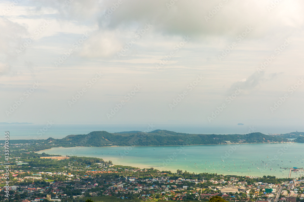 View city from golden Buddha Phuket in Thailand
