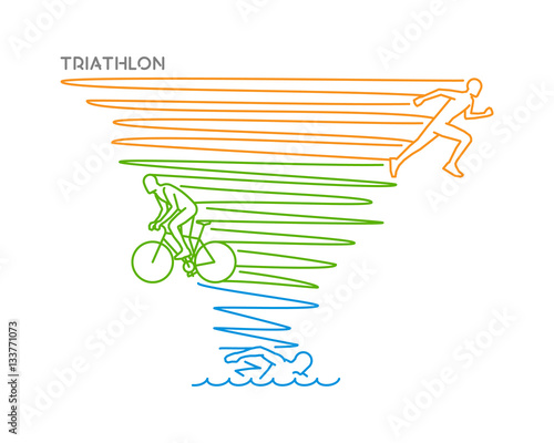 Line logo triathlon and figures triathletes