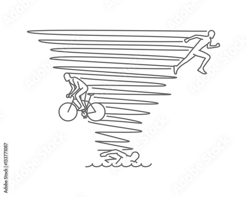 Line logo triathlon and figures triathletes