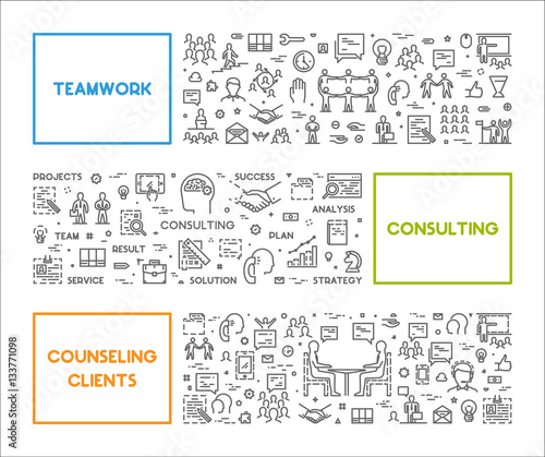 Line concept for teamwork, consulting and counseling clients