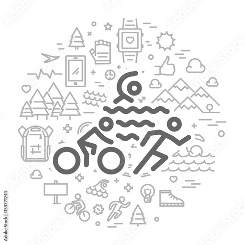 Vector line round concept for triathlon