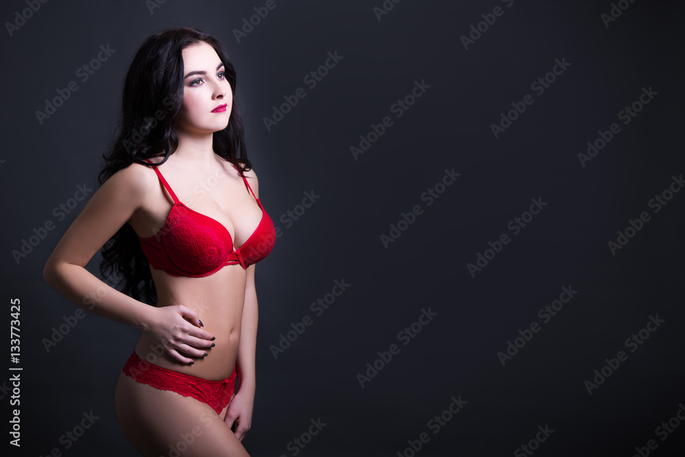 sexy young beautiful woman in red lace lingerie and space over b sexy young beautiful woman in red lace lingerie and space over b