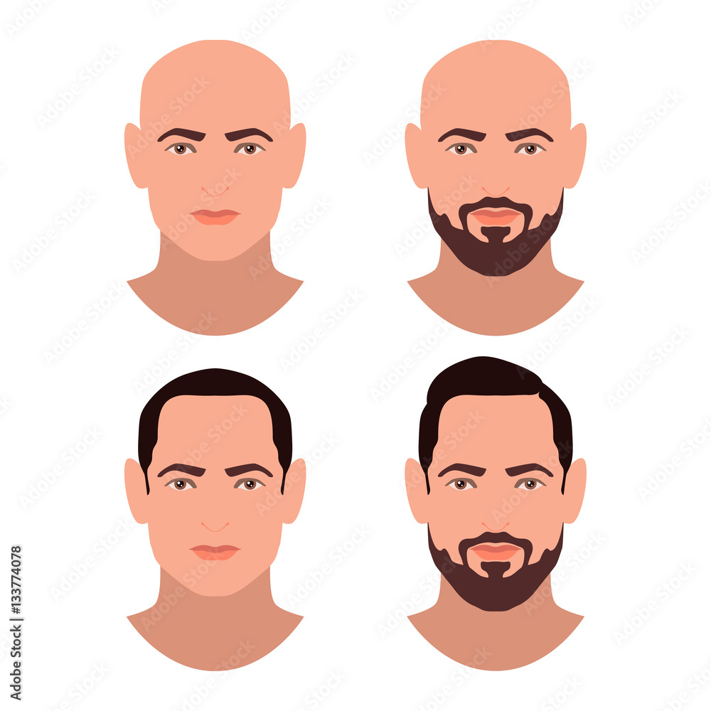 Cute beautiful young boys faces with various hair style and beard. Brunette  men. Set of avatars. Vector collection Stock Vector | Adobe Stock