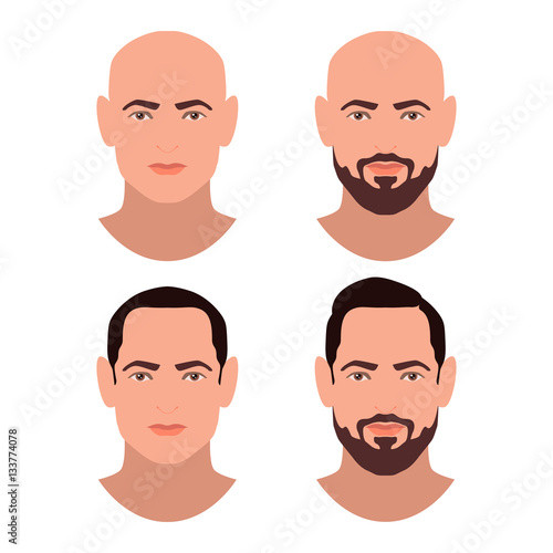 Cute beautiful young boys faces with various hair style and beard. Brunette men. Set of avatars. Vector collection