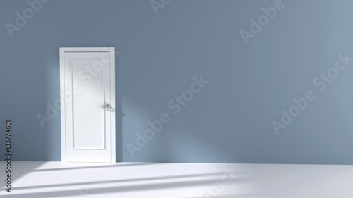 Empty Room Interior with white Door and sunlight