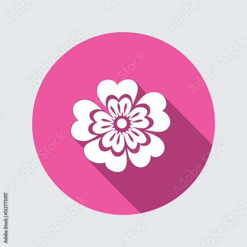 Primula flower icons. Spring flowers. Floral symbol. Round circle flat icon with long shadow. May be used in cuisine. Vector isolated.