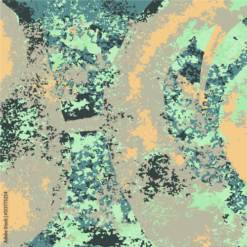 Hand drawn watercolor tempera sketch pattern. Graphic abstract dynamic texture. Weather, storm, dramatic view, chaos theme composition. Green, gray, orange colored background. Vector